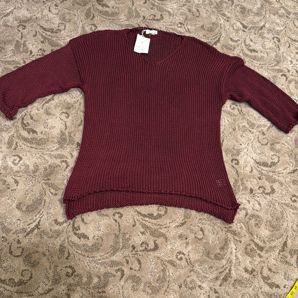 Miracle Deep Red  burgundy V-Neck Sweater